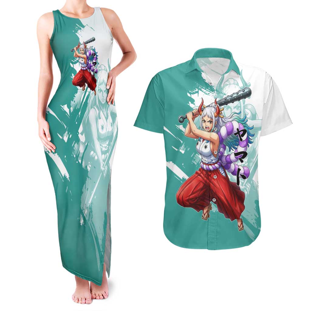 Yamato Oni Warrior One Piece Couples Matching Tank Maxi Dress and Hawaiian Shirt Japanese Anime Manga Graphic