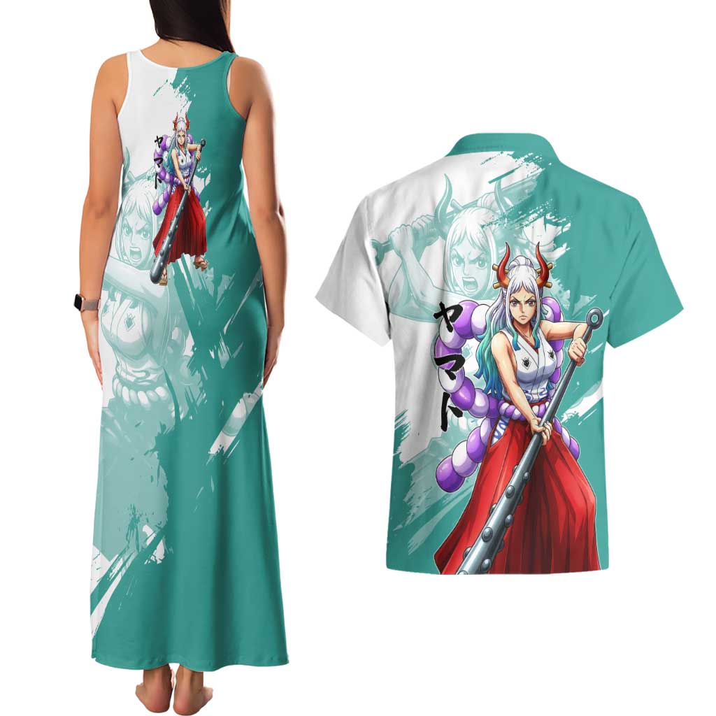 Yamato Oni Warrior One Piece Couples Matching Tank Maxi Dress and Hawaiian Shirt Japanese Anime Manga Graphic