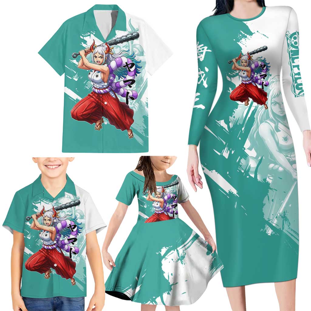 Yamato Oni Warrior One Piece Family Matching Long Sleeve Bodycon Dress and Hawaiian Shirt Japanese Anime Manga Graphic