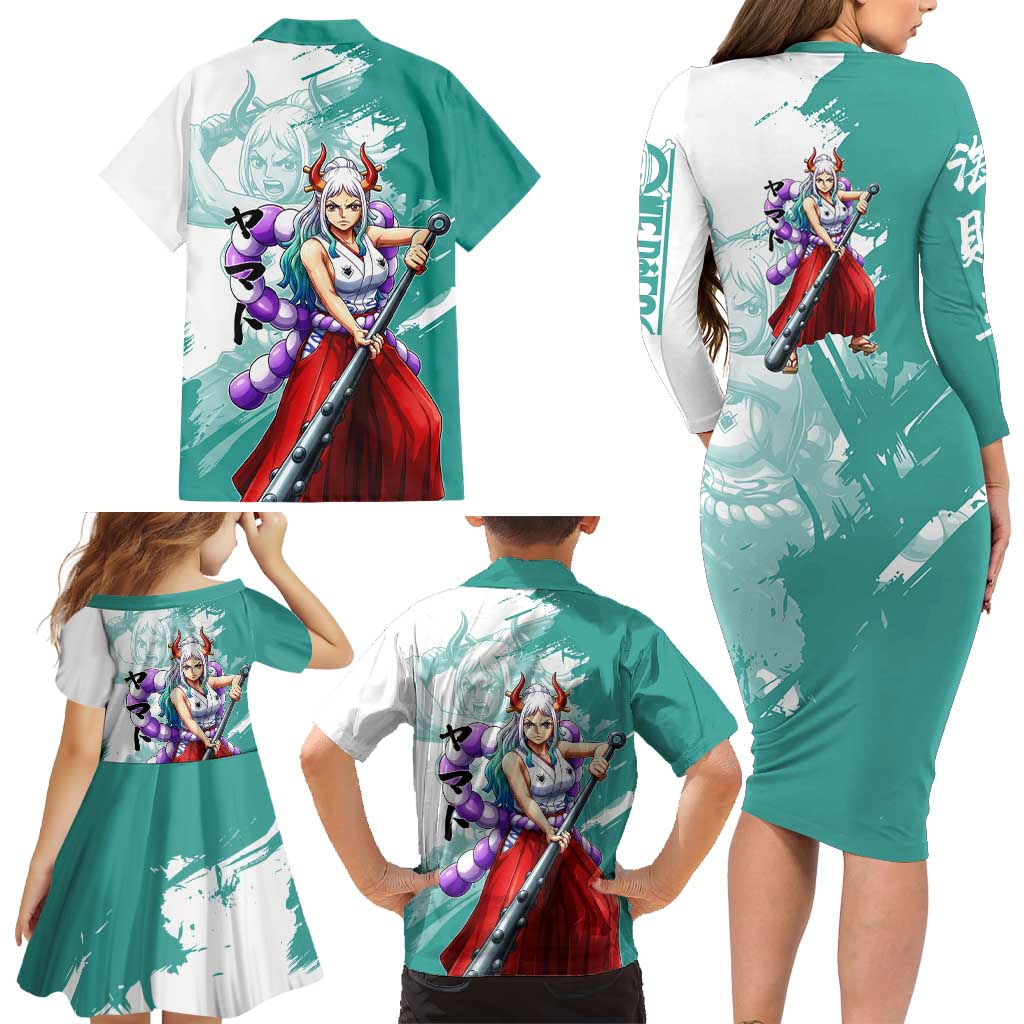 Yamato Oni Warrior One Piece Family Matching Long Sleeve Bodycon Dress and Hawaiian Shirt Japanese Anime Manga Graphic