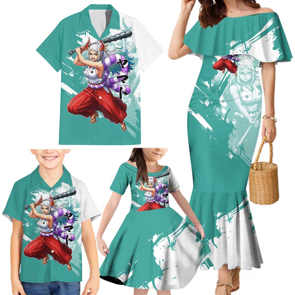 Yamato Oni Warrior One Piece Family Matching Mermaid Dress and Hawaiian Shirt Japanese Anime Manga Graphic