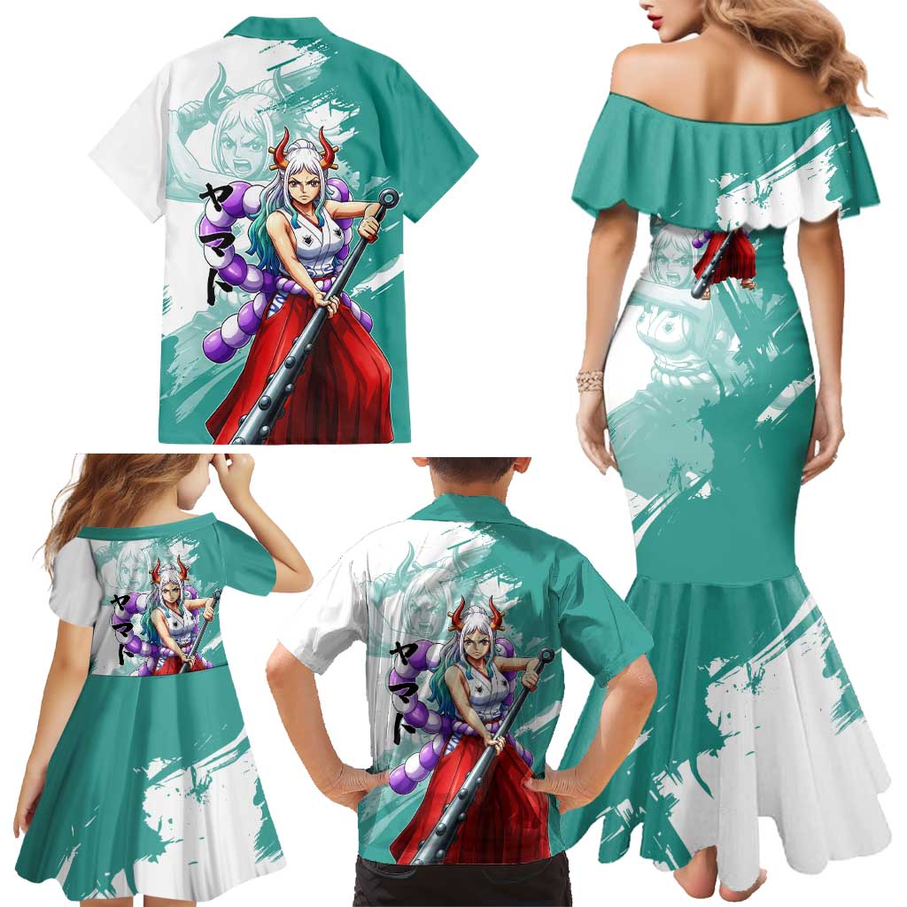 Yamato Oni Warrior One Piece Family Matching Mermaid Dress and Hawaiian Shirt Japanese Anime Manga Graphic