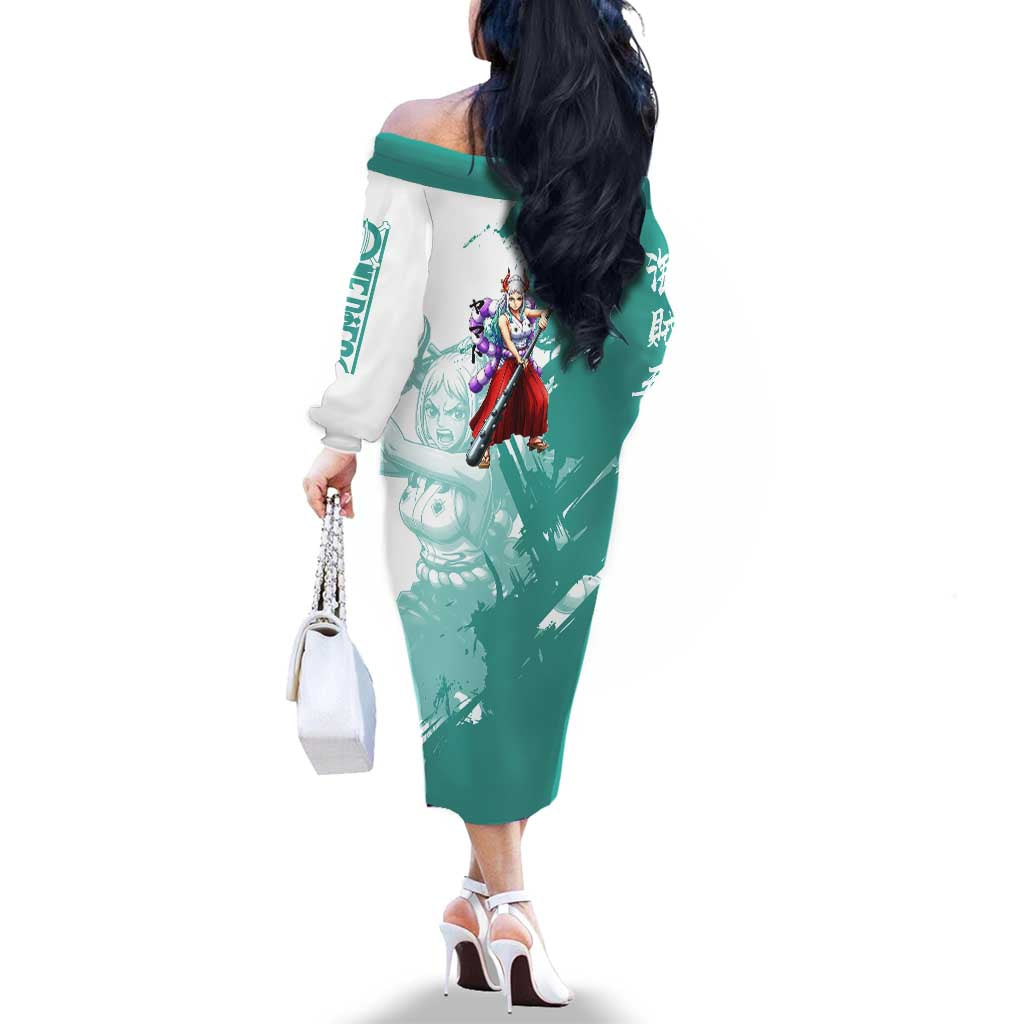 Yamato Oni Warrior One Piece Family Matching Off The Shoulder Long Sleeve Dress and Hawaiian Shirt Japanese Anime Manga Graphic