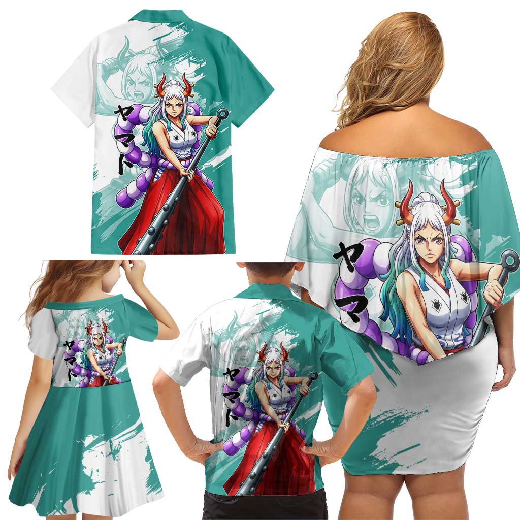 Yamato Oni Warrior One Piece Family Matching Off Shoulder Short Dress and Hawaiian Shirt Japanese Anime Manga Graphic