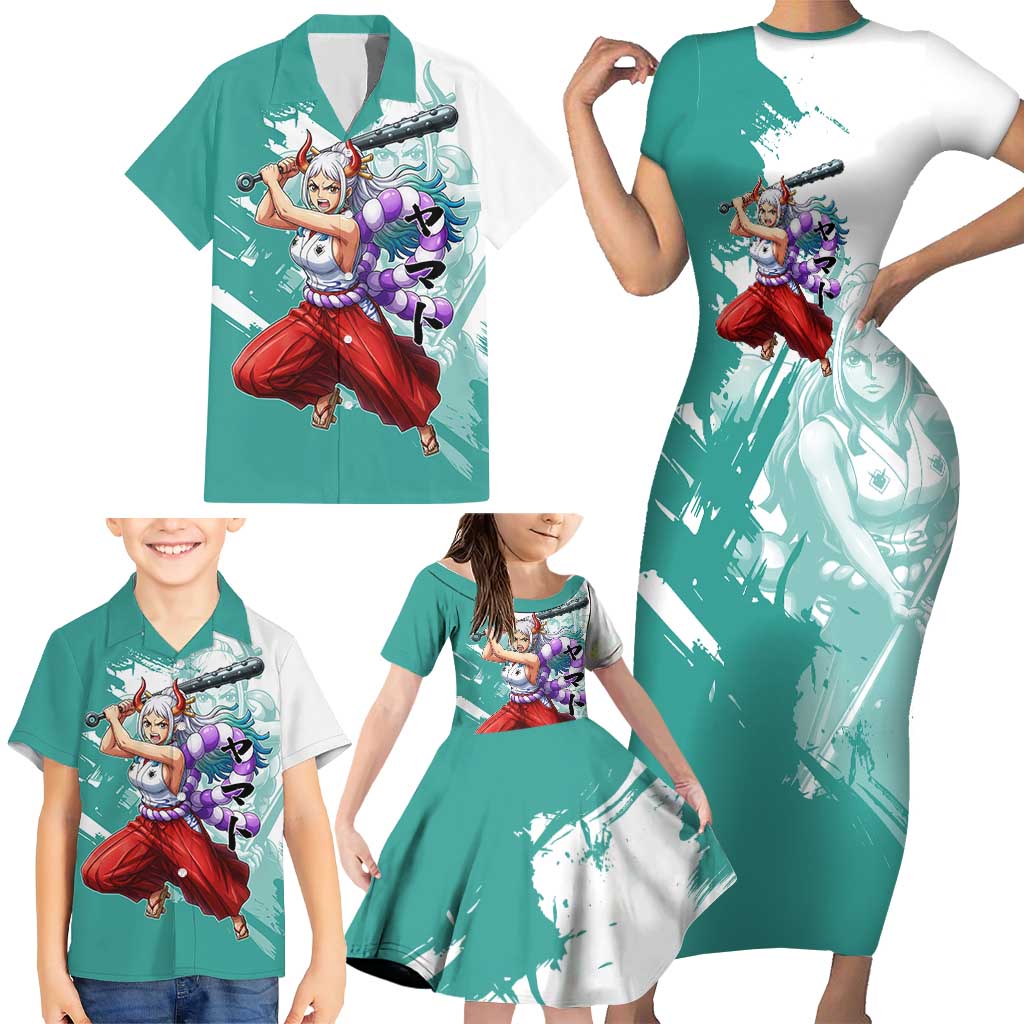 Yamato Oni Warrior One Piece Family Matching Short Sleeve Bodycon Dress and Hawaiian Shirt Japanese Anime Manga Graphic