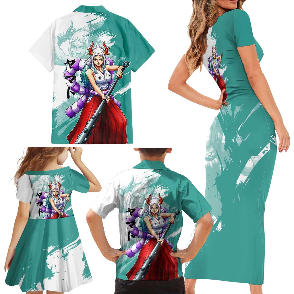 Yamato Oni Warrior One Piece Family Matching Short Sleeve Bodycon Dress and Hawaiian Shirt Japanese Anime Manga Graphic