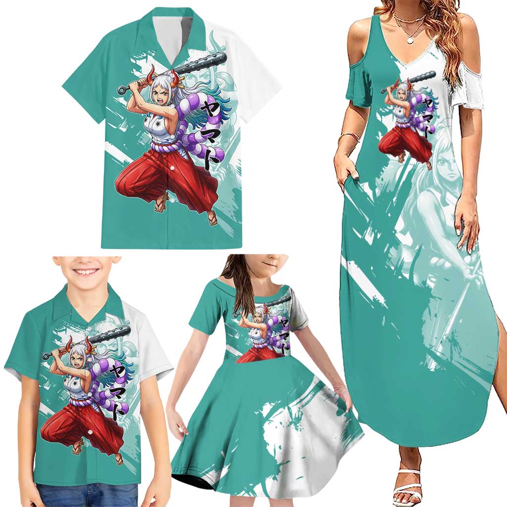 Yamato Oni Warrior One Piece Family Matching Summer Maxi Dress and Hawaiian Shirt Japanese Anime Manga Graphic