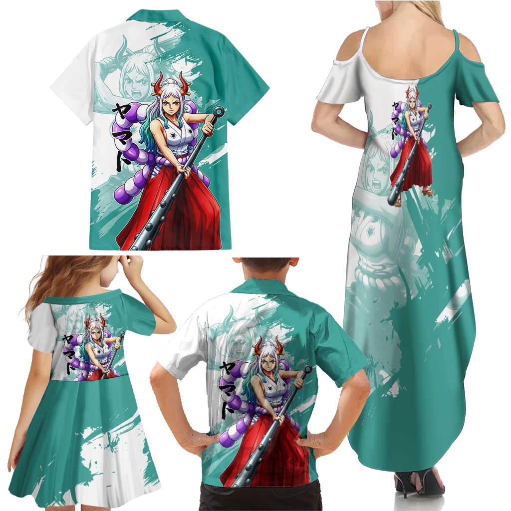 Yamato Oni Warrior One Piece Family Matching Summer Maxi Dress and Hawaiian Shirt Japanese Anime Manga Graphic