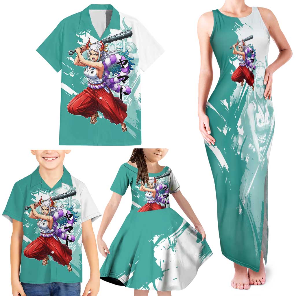 Yamato Oni Warrior One Piece Family Matching Tank Maxi Dress and Hawaiian Shirt Japanese Anime Manga Graphic