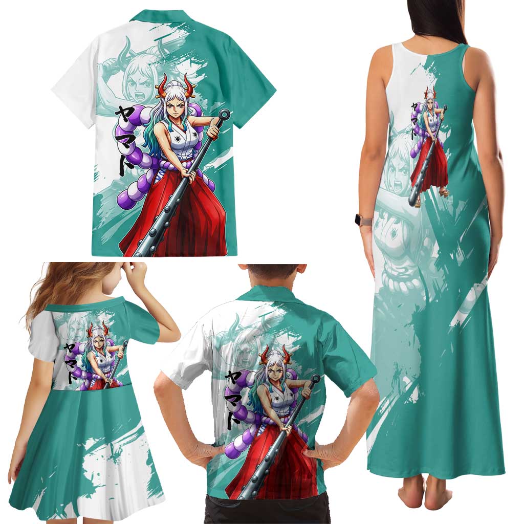 Yamato Oni Warrior One Piece Family Matching Tank Maxi Dress and Hawaiian Shirt Japanese Anime Manga Graphic