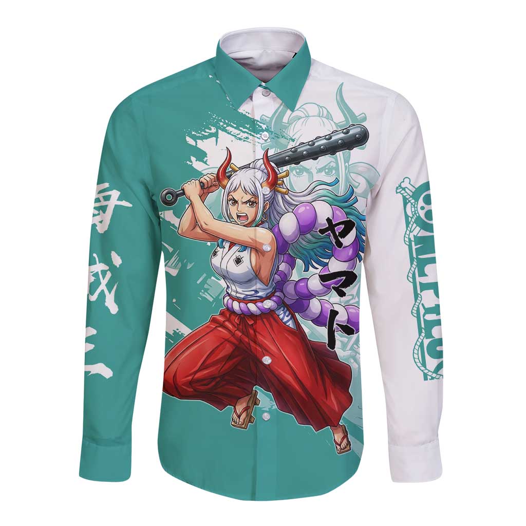Yamato Oni Warrior One Piece Long Sleeve Button Shirt Japanese Anime Manga Graphic
