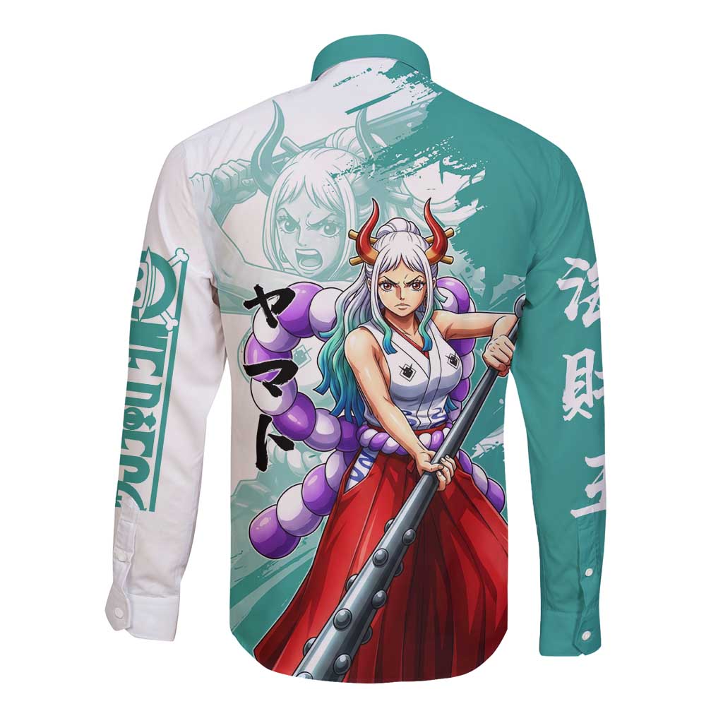 Yamato Oni Warrior One Piece Long Sleeve Button Shirt Japanese Anime Manga Graphic