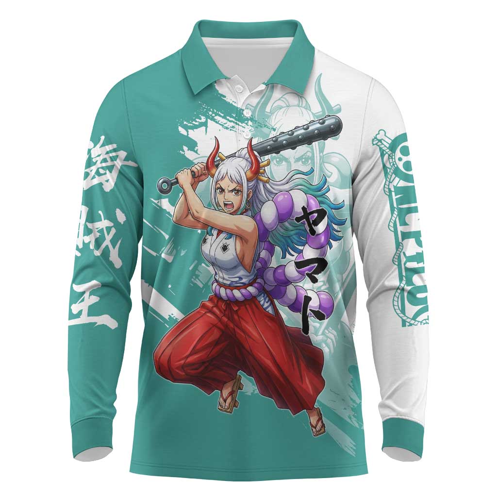 Yamato Oni Warrior One Piece Long Sleeve Polo Shirt Japanese Anime Manga Graphic