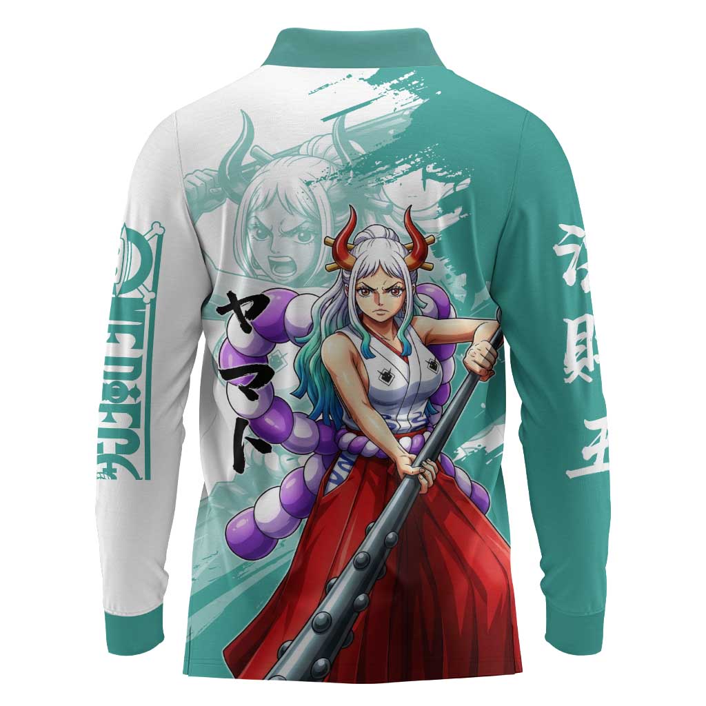 Yamato Oni Warrior One Piece Long Sleeve Polo Shirt Japanese Anime Manga Graphic