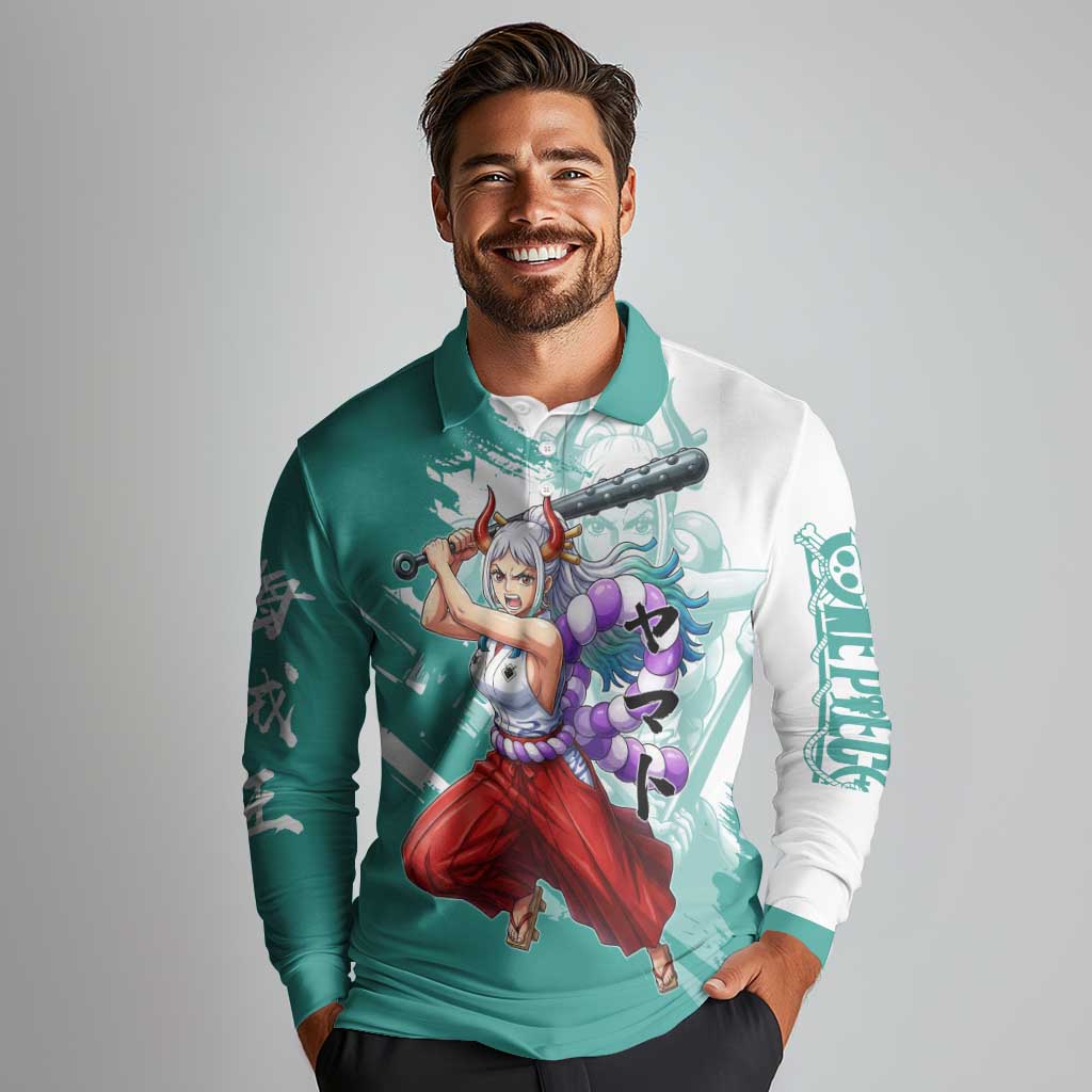 Yamato Oni Warrior One Piece Long Sleeve Polo Shirt Japanese Anime Manga Graphic