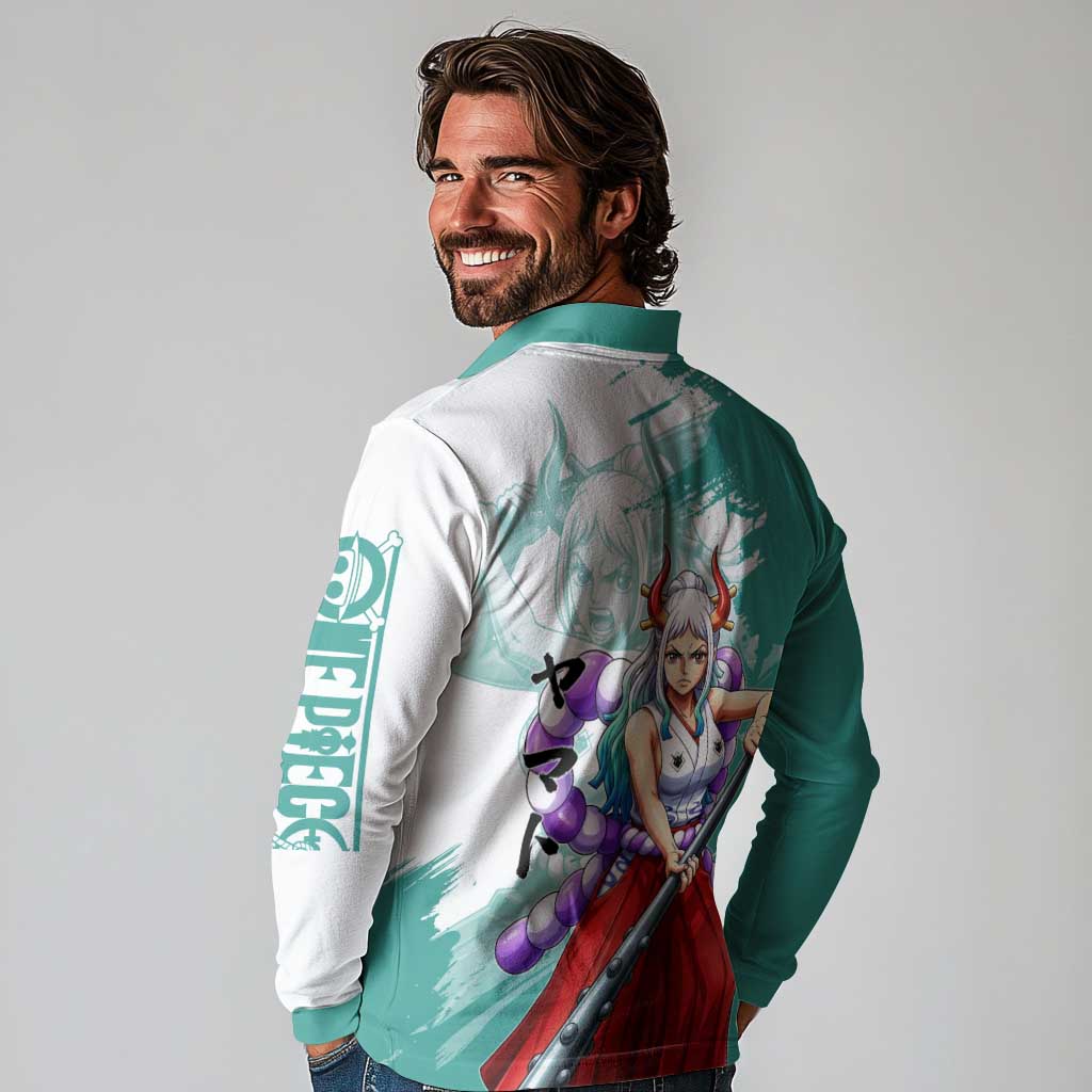 Yamato Oni Warrior One Piece Long Sleeve Polo Shirt Japanese Anime Manga Graphic