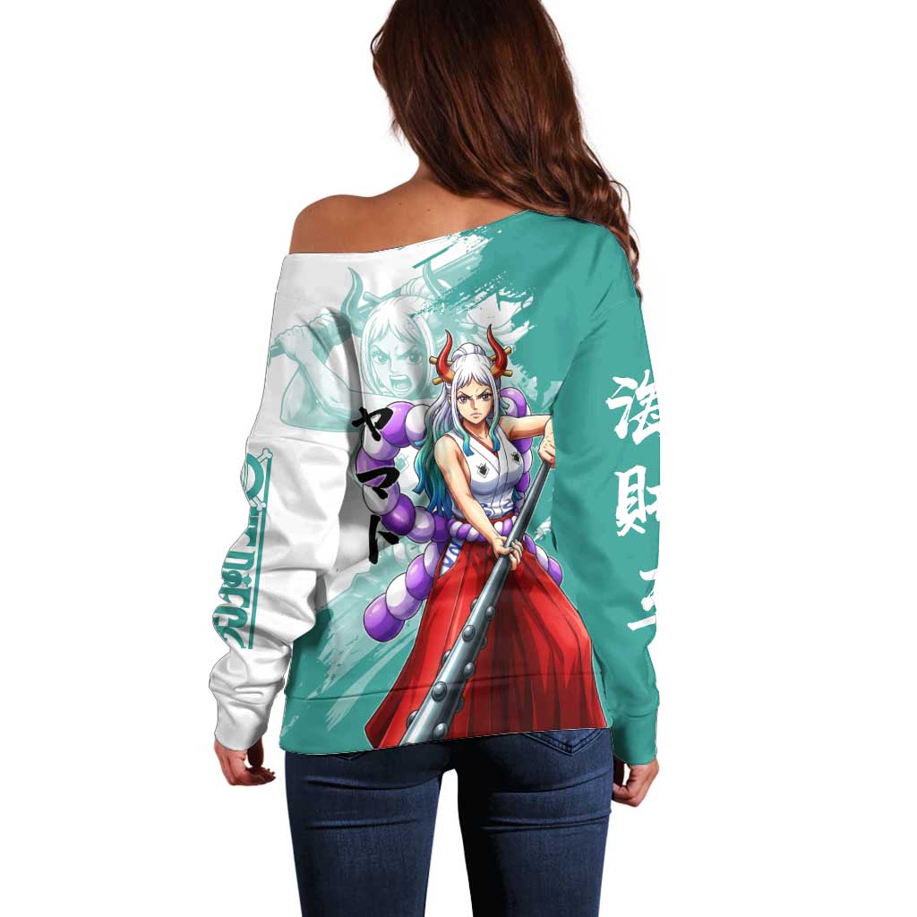 Yamato Oni Warrior One Piece Off Shoulder Sweater Japanese Anime Manga Graphic
