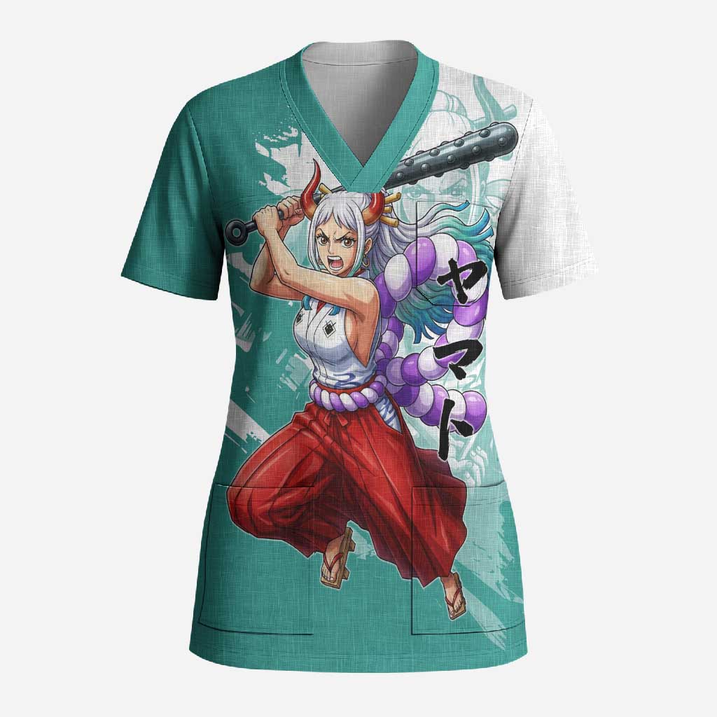 Yamato Oni Warrior One Piece Scrub Top Japanese Anime Manga Graphic
