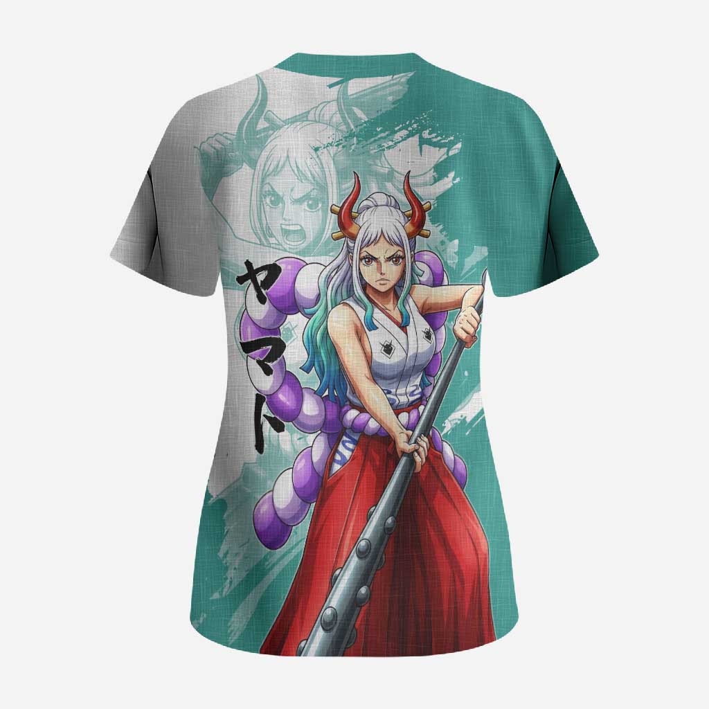 Yamato Oni Warrior One Piece Scrub Top Japanese Anime Manga Graphic