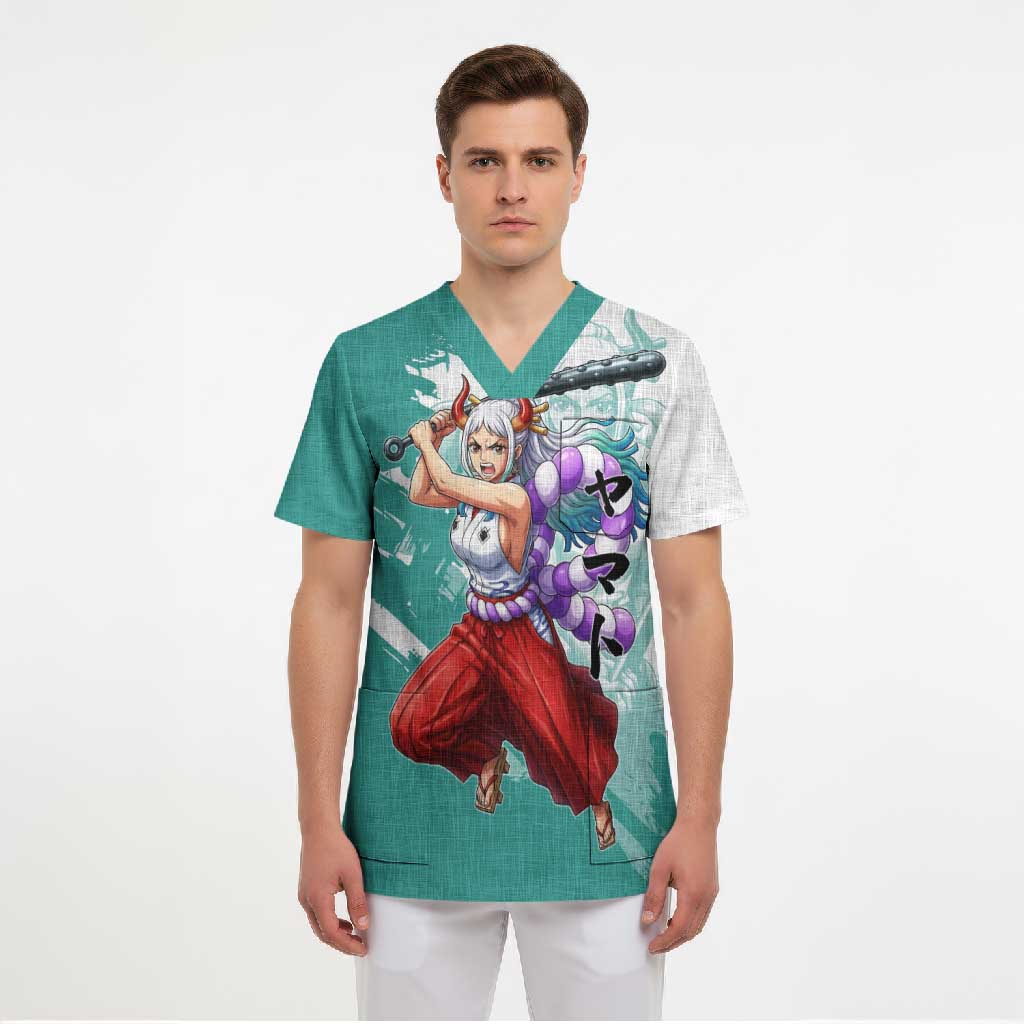 Yamato Oni Warrior One Piece Scrub Top Japanese Anime Manga Graphic