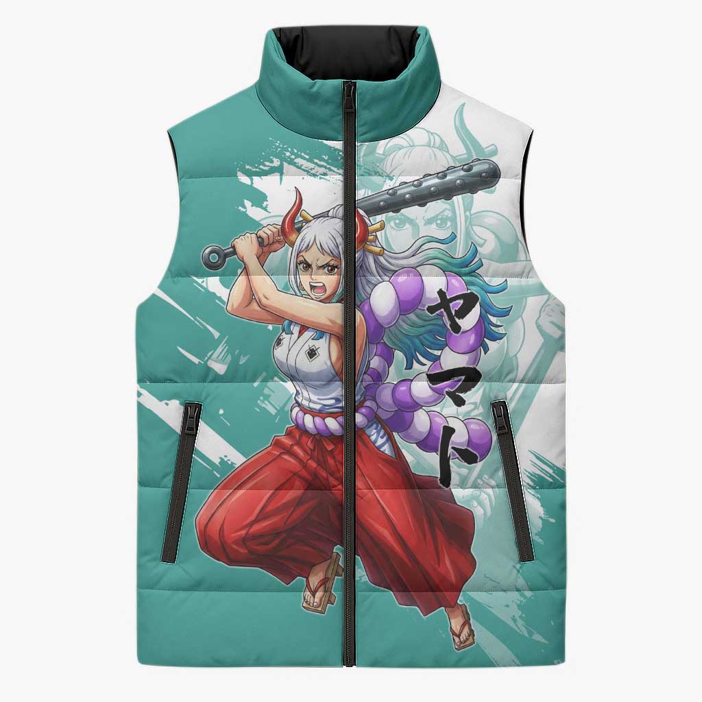 Yamato Oni Warrior One Piece Sleeveless Puffer Jacket Japanese Anime Manga Graphic