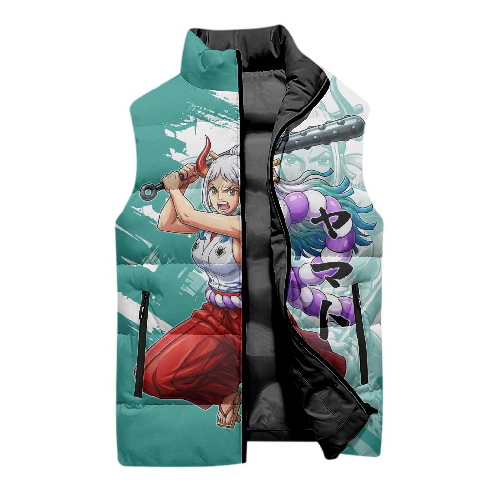 Yamato Oni Warrior One Piece Sleeveless Puffer Jacket Japanese Anime Manga Graphic