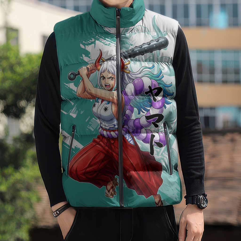 Yamato Oni Warrior One Piece Sleeveless Puffer Jacket Japanese Anime Manga Graphic