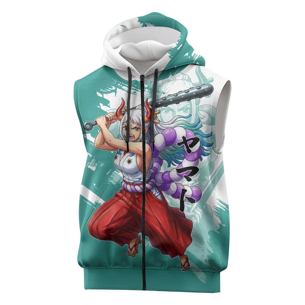 Yamato Oni Warrior One Piece Sleeveless Zip Hoodie Japanese Anime Manga Graphic
