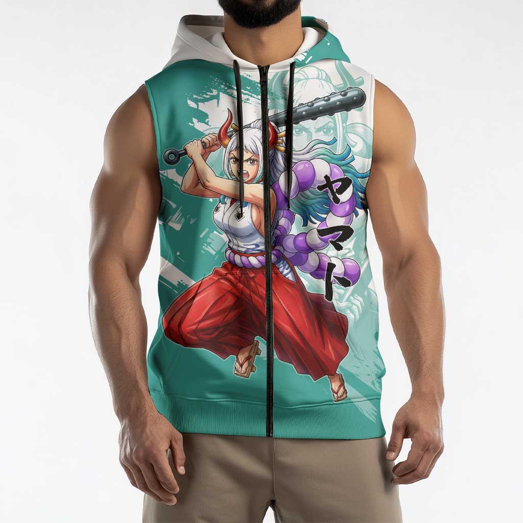 Yamato Oni Warrior One Piece Sleeveless Zip Hoodie Japanese Anime Manga Graphic