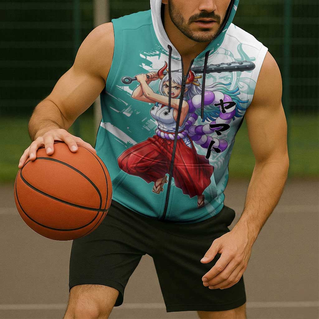 Yamato Oni Warrior One Piece Sleeveless Zip Hoodie Japanese Anime Manga Graphic