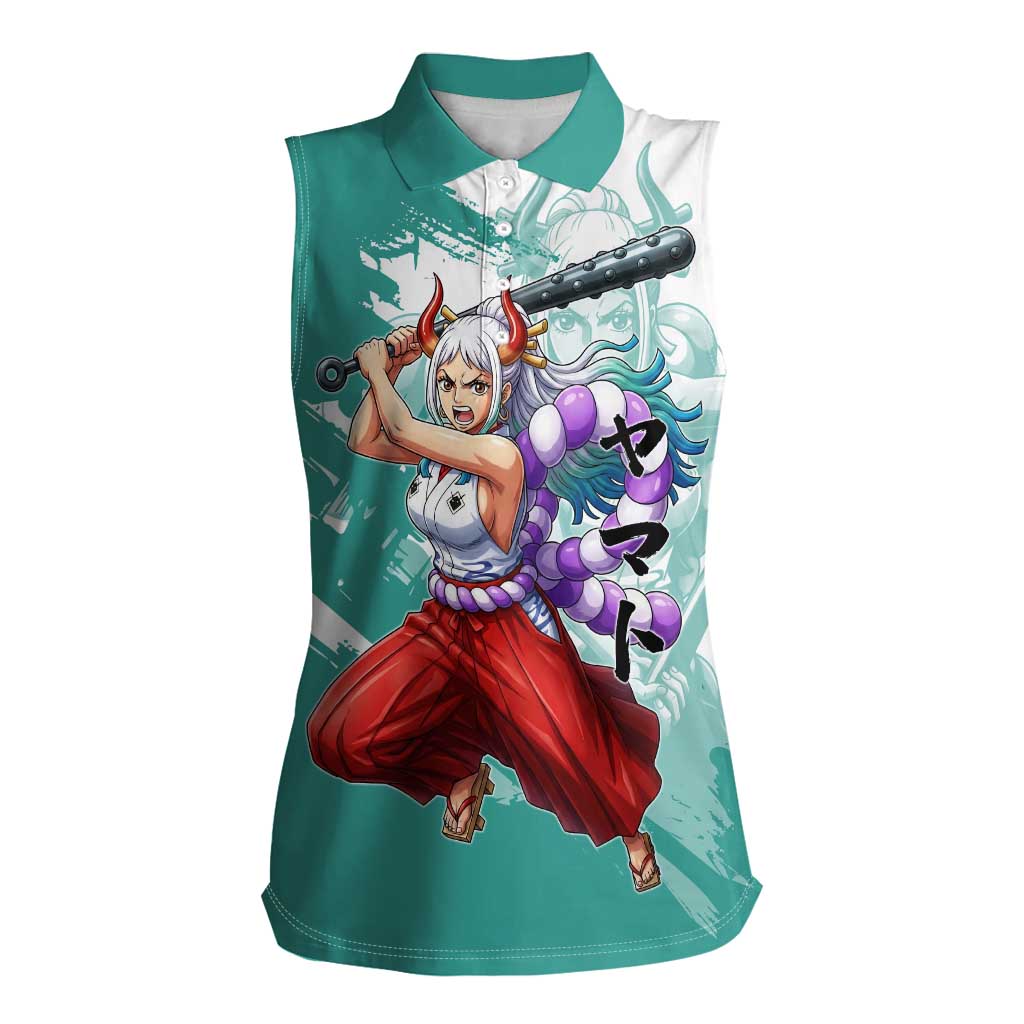Yamato Oni Warrior One Piece Women Sleeveless Polo Shirt Japanese Anime Manga Graphic