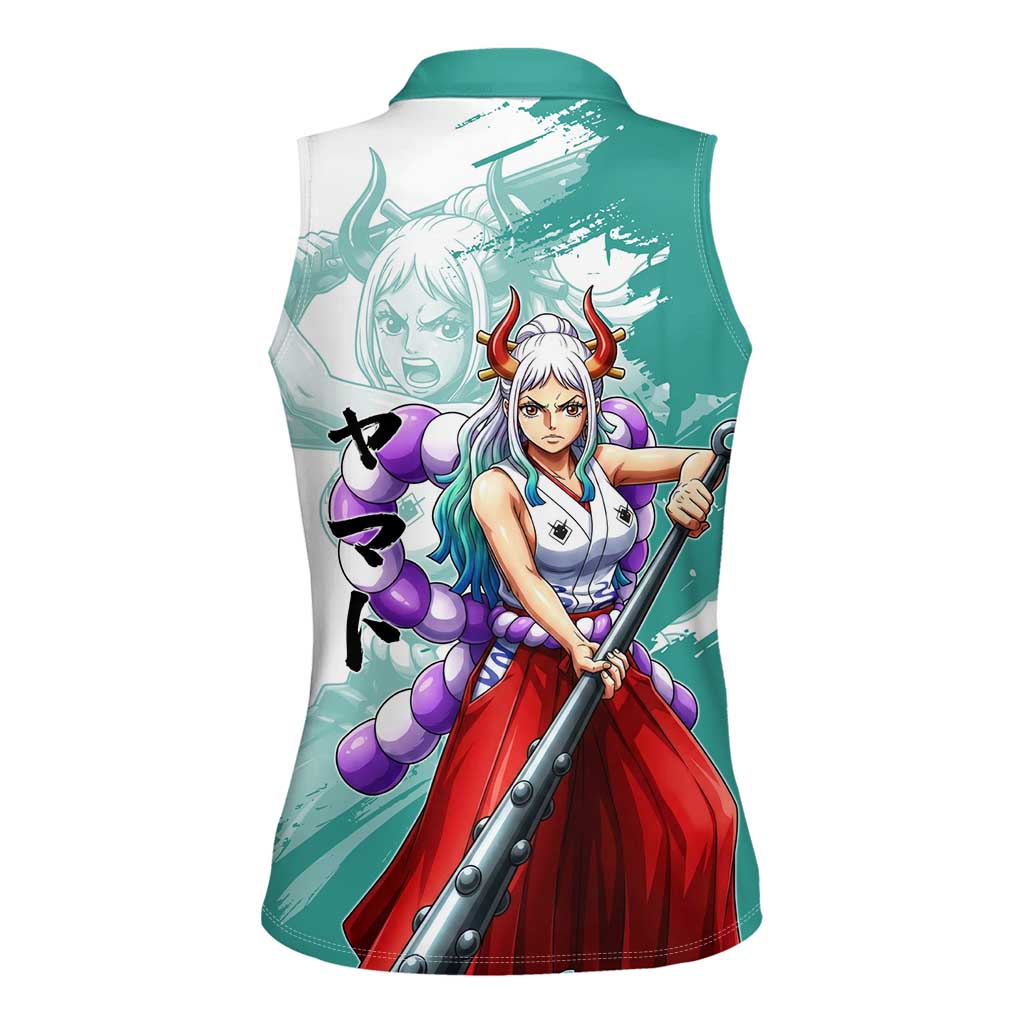 Yamato Oni Warrior One Piece Women Sleeveless Polo Shirt Japanese Anime Manga Graphic