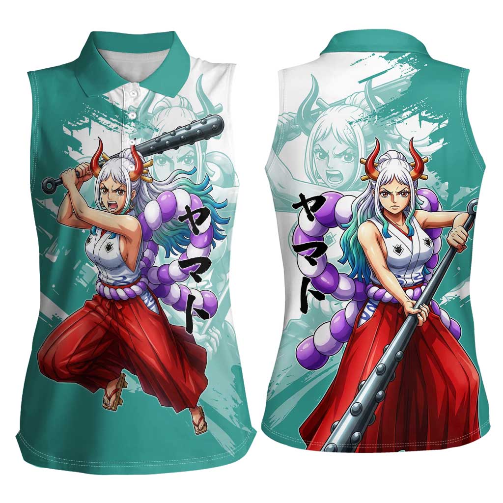 Yamato Oni Warrior One Piece Women Sleeveless Polo Shirt Japanese Anime Manga Graphic