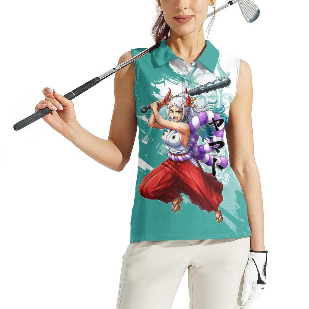 Yamato Oni Warrior One Piece Women Sleeveless Polo Shirt Japanese Anime Manga Graphic