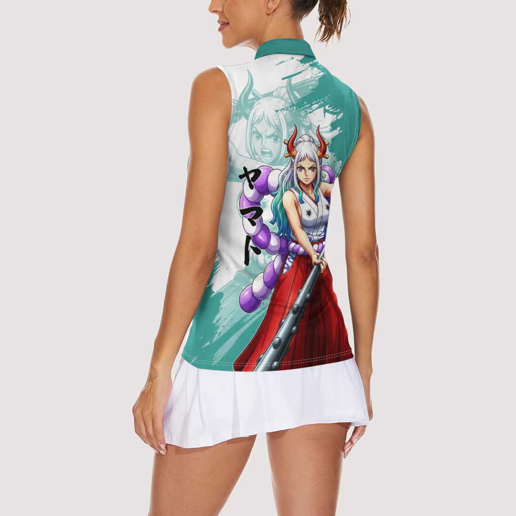 Yamato Oni Warrior One Piece Women Sleeveless Polo Shirt Japanese Anime Manga Graphic