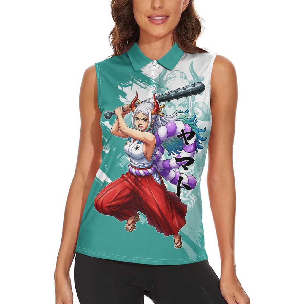 Yamato Oni Warrior One Piece Women Sleeveless Polo Shirt Japanese Anime Manga Graphic