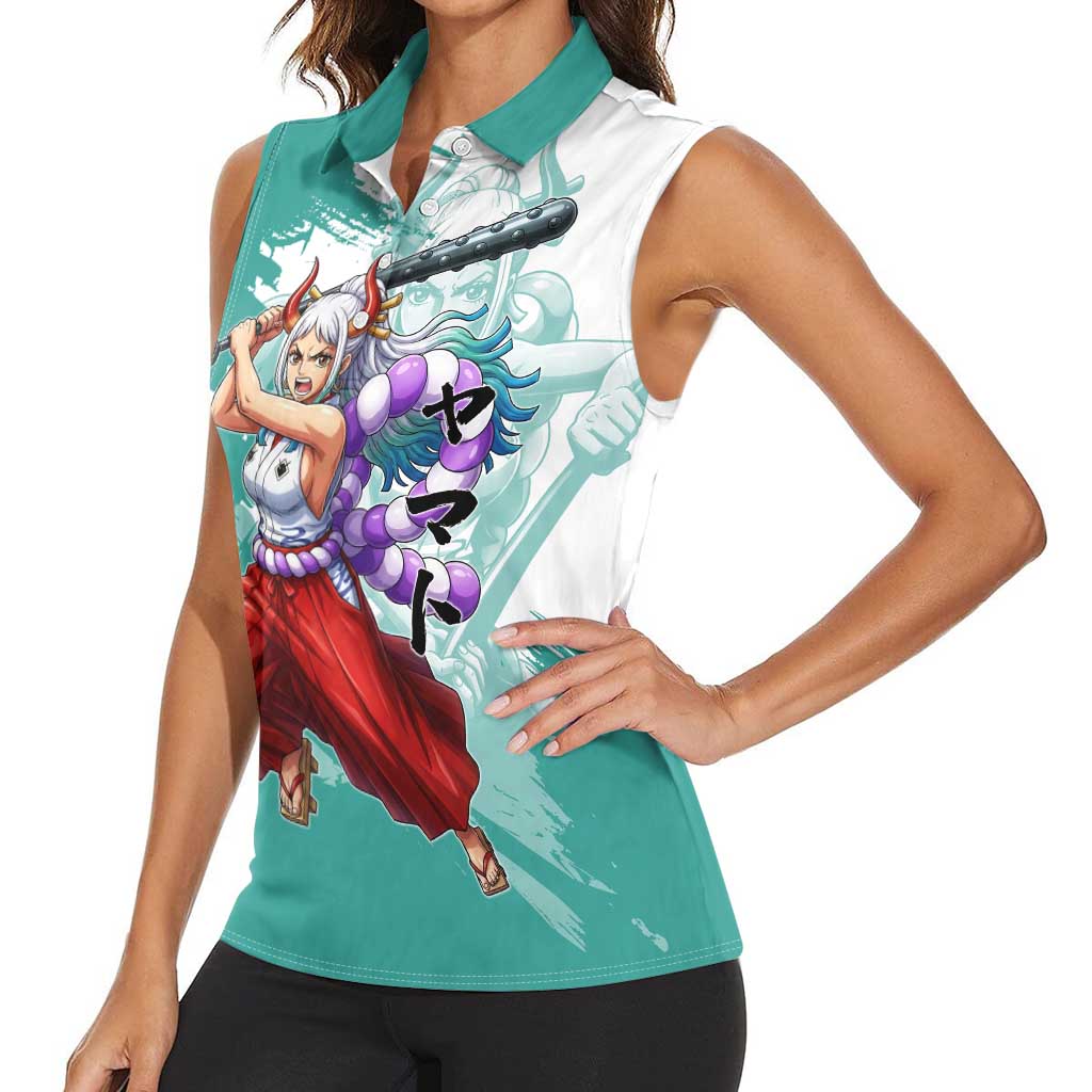 Yamato Oni Warrior One Piece Women Sleeveless Polo Shirt Japanese Anime Manga Graphic