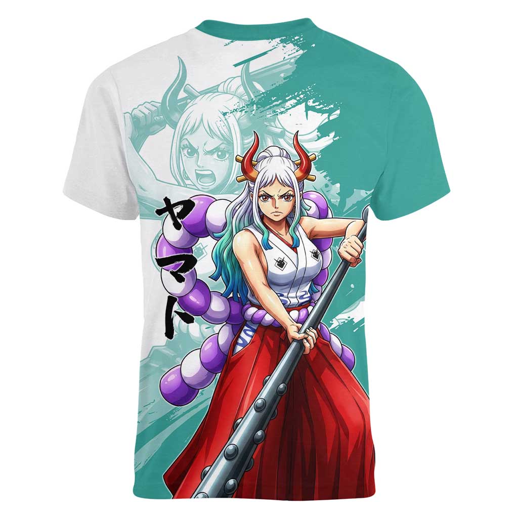 Yamato Oni Warrior One Piece Women V-Neck T-Shirt Japanese Anime Manga Graphic