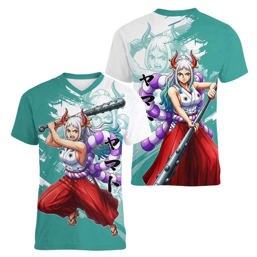 Yamato Oni Warrior One Piece Women V-Neck T-Shirt Japanese Anime Manga Graphic