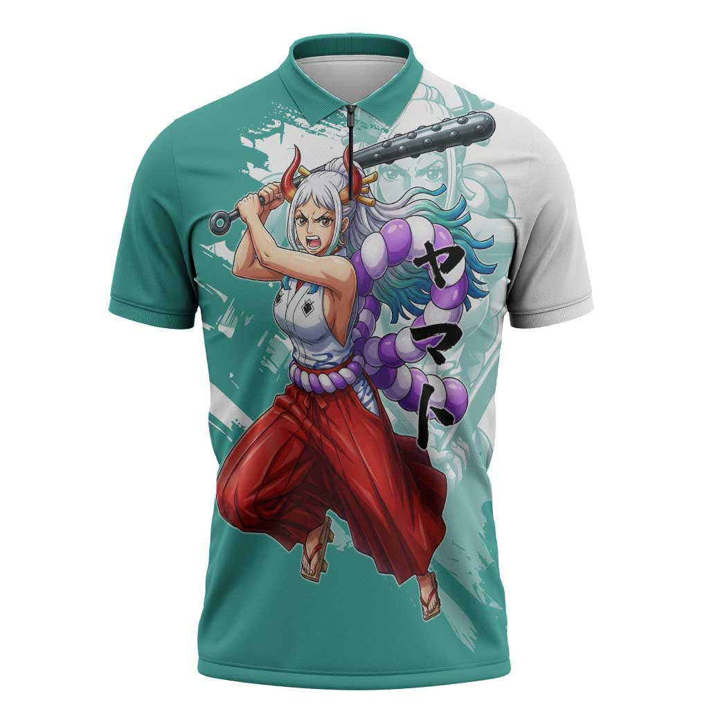 Yamato Oni Warrior One Piece Zipper Polo Shirt Japanese Anime Manga Graphic