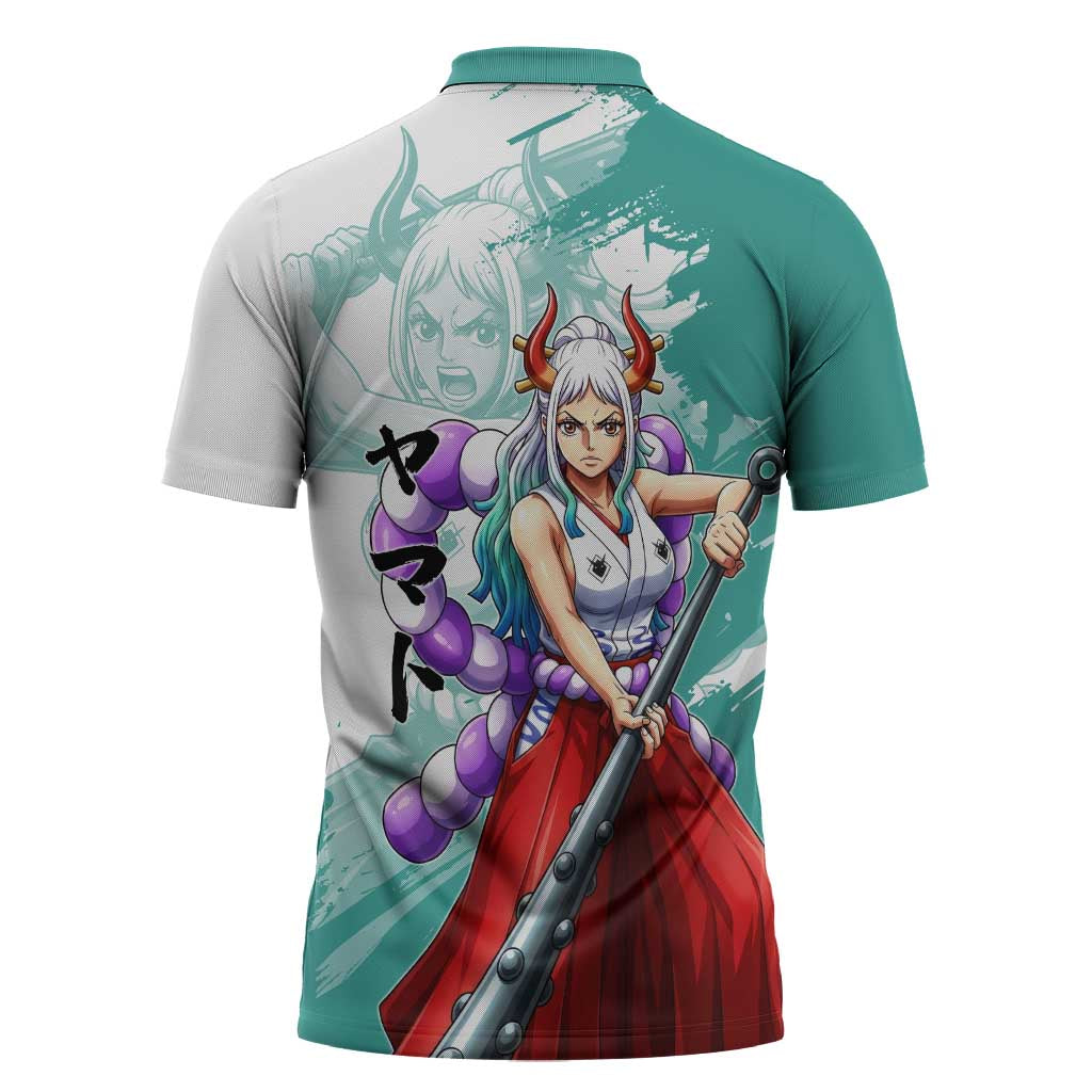 Yamato Oni Warrior One Piece Zipper Polo Shirt Japanese Anime Manga Graphic