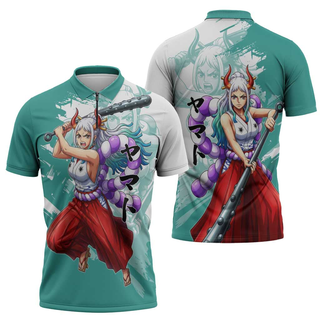 Yamato Oni Warrior One Piece Zipper Polo Shirt Japanese Anime Manga Graphic