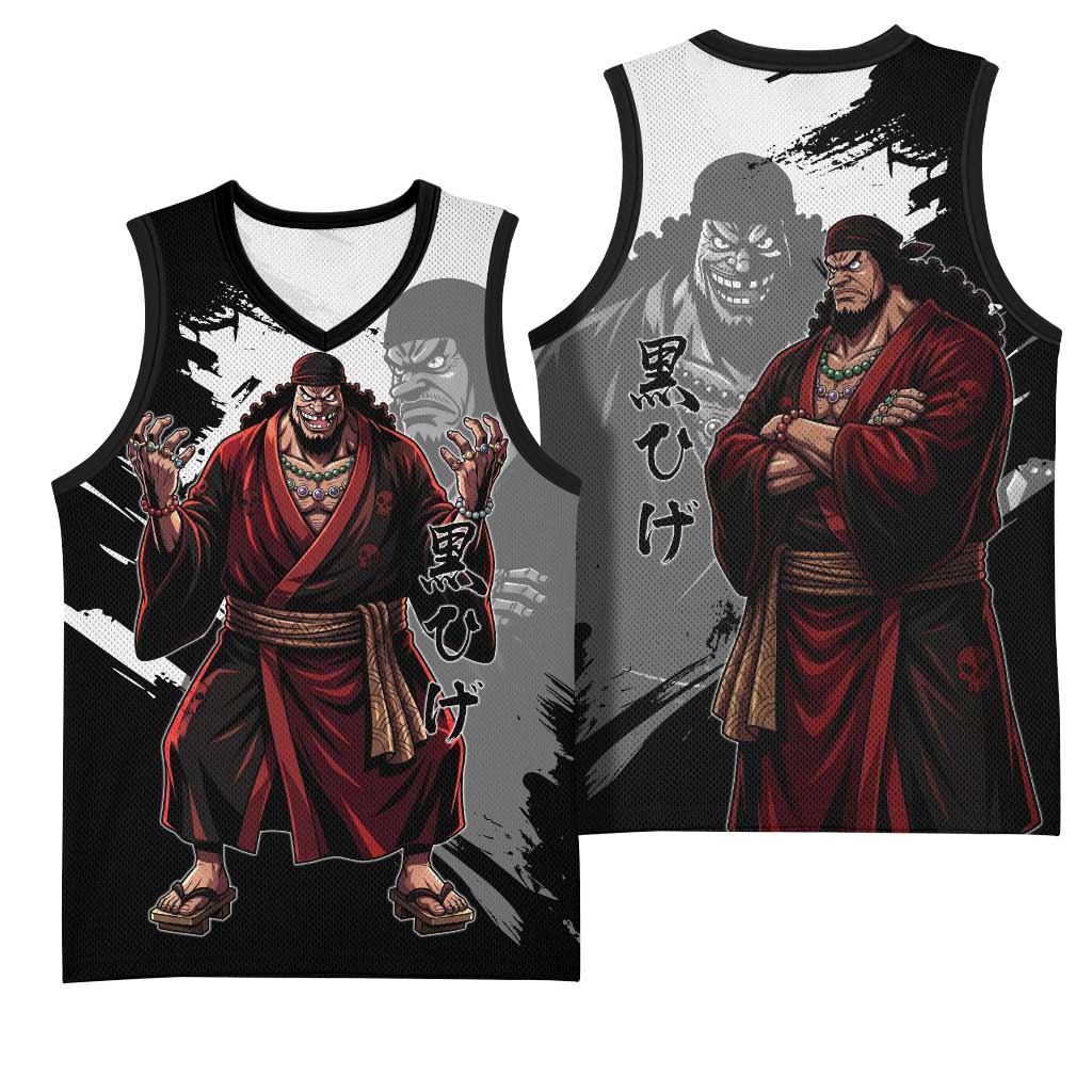 One Piece Blackbeard Basketball Jersey Dark Emperor Ink Splash Graphic