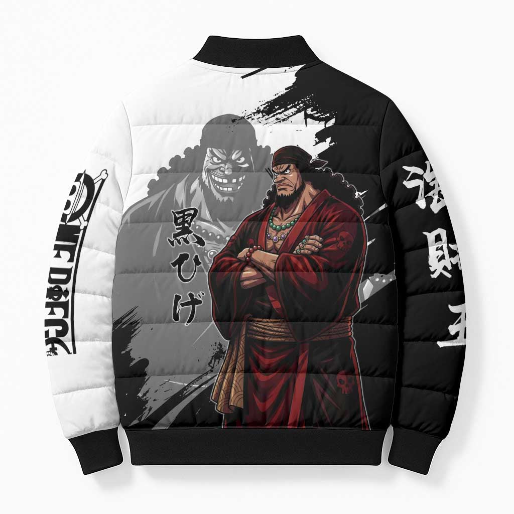 One Piece Blackbeard Bomber Puffer Jacket Dark Emperor Ink Splash Graphic
