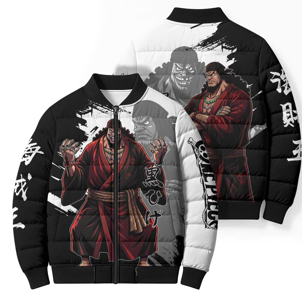 One Piece Blackbeard Bomber Puffer Jacket Dark Emperor Ink Splash Graphic