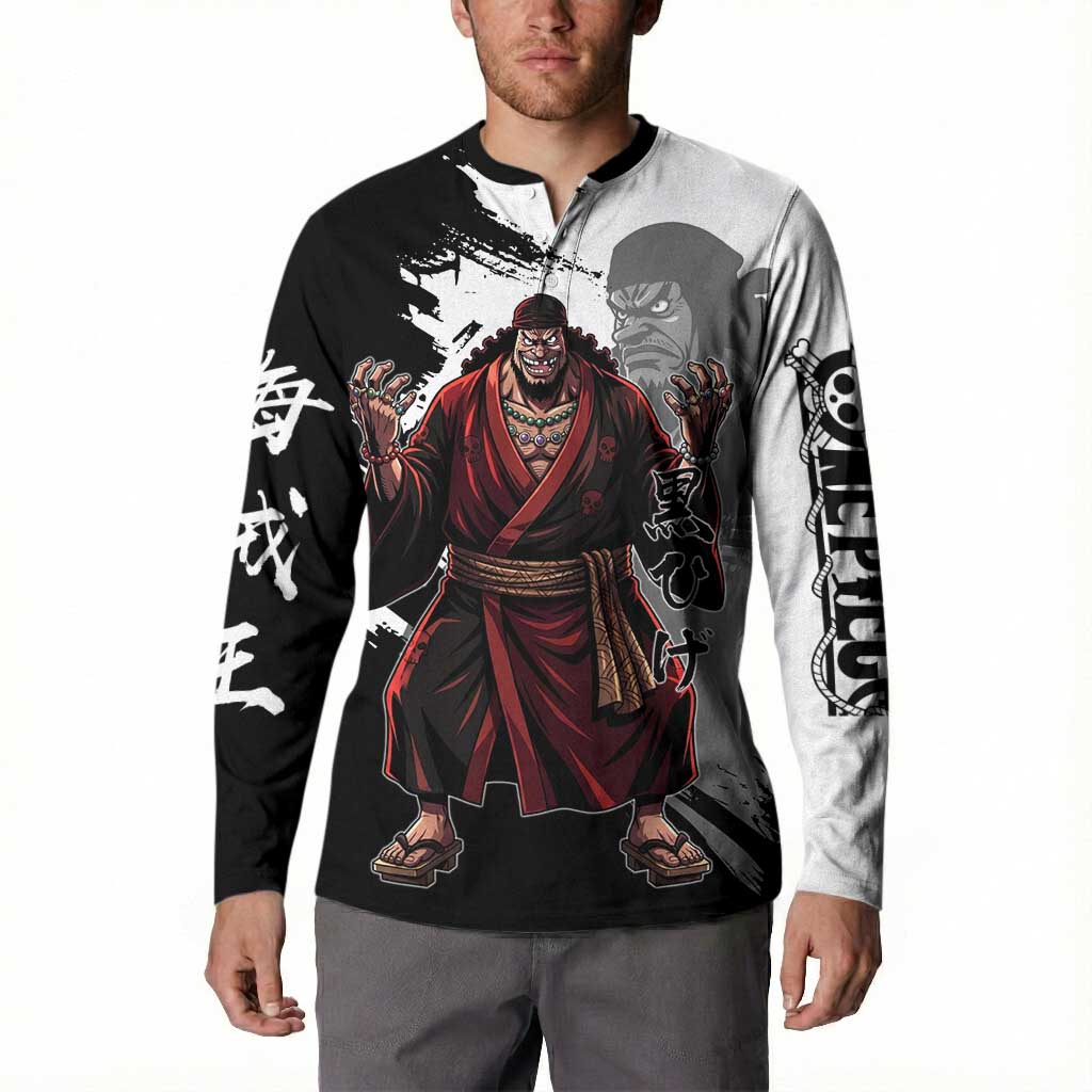 One Piece Blackbeard Button Sweatshirt Dark Emperor Ink Splash Graphic
