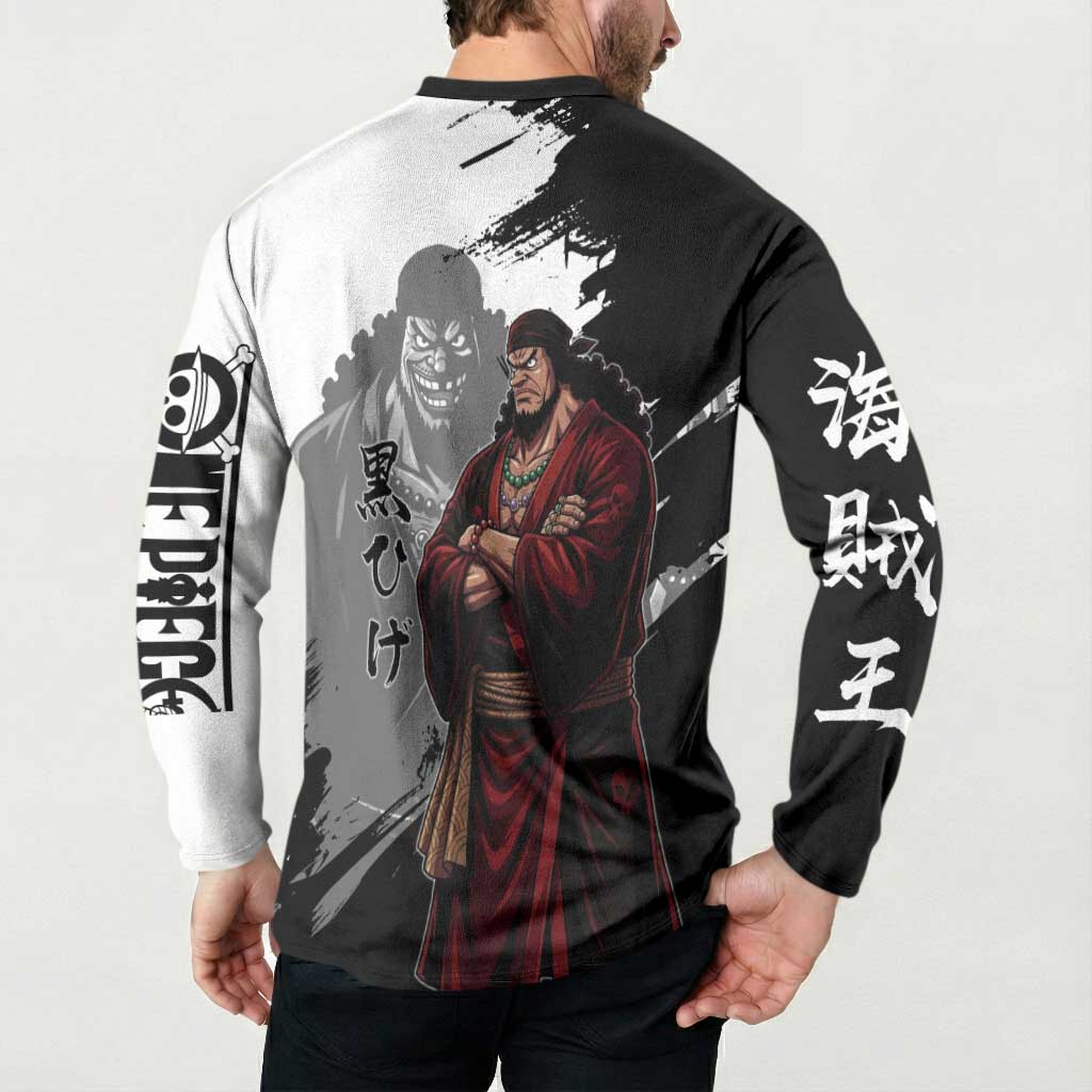One Piece Blackbeard Button Sweatshirt Dark Emperor Ink Splash Graphic