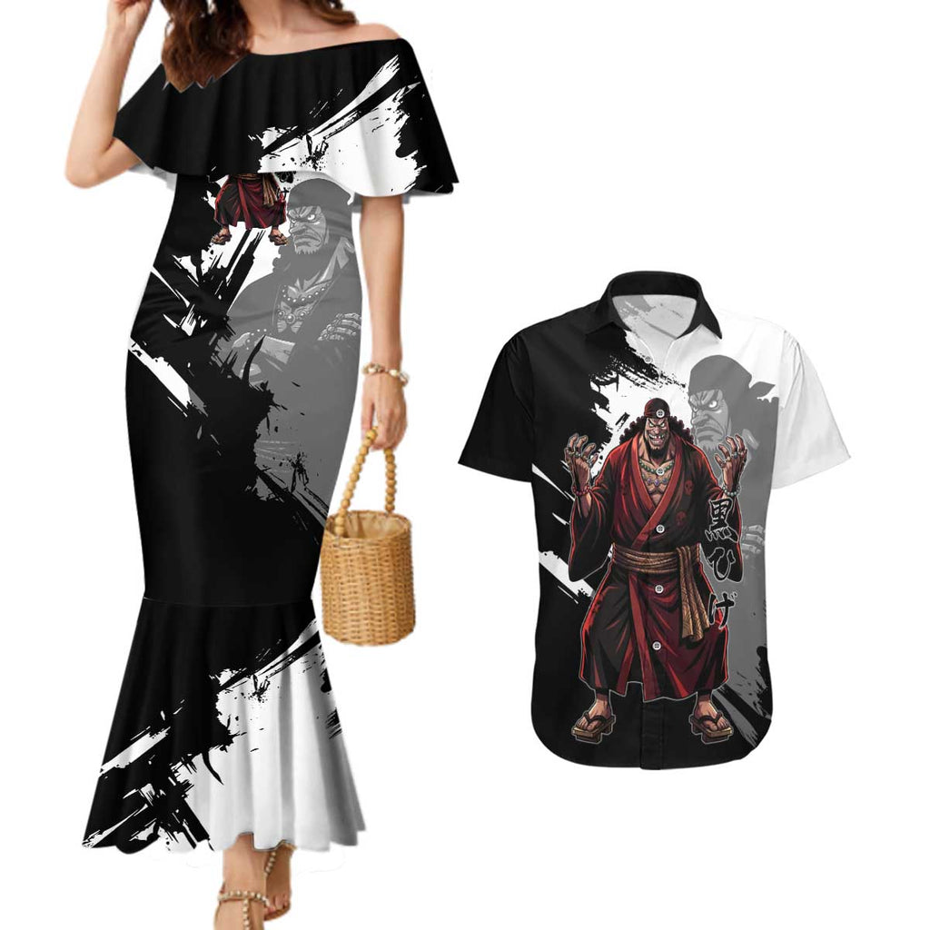 One Piece Blackbeard Couples Matching Mermaid Dress and Hawaiian Shirt Dark Emperor Ink Splash Graphic