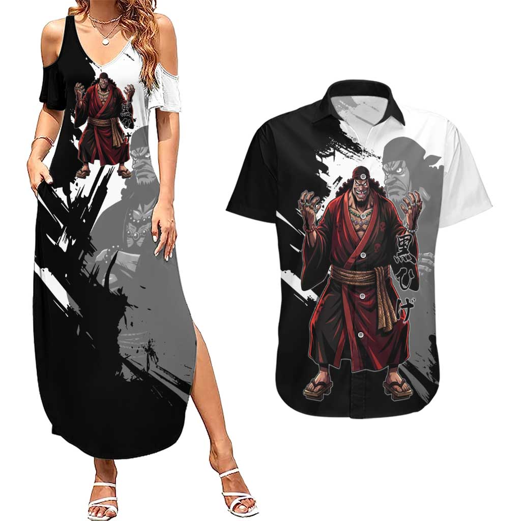 One Piece Blackbeard Couples Matching Summer Maxi Dress and Hawaiian Shirt Dark Emperor Ink Splash Graphic