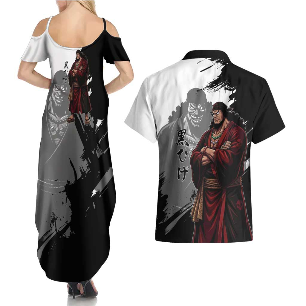 One Piece Blackbeard Couples Matching Summer Maxi Dress and Hawaiian Shirt Dark Emperor Ink Splash Graphic